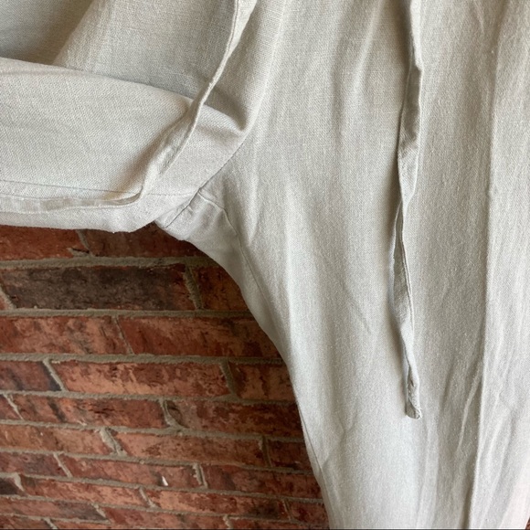 { JUST LIVING } Tan Khaki Pre Cuffed Straight Leg Linen Pants - Picture 6 of 9